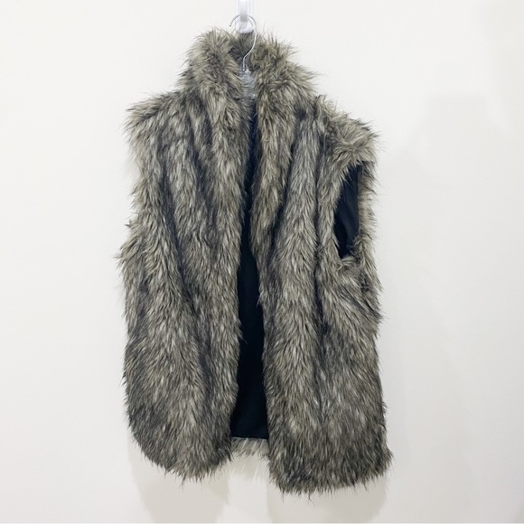 STEVE MADDEN Black Gray Brown Faux Fur Long Vest Size Large - Picture 2 of 5